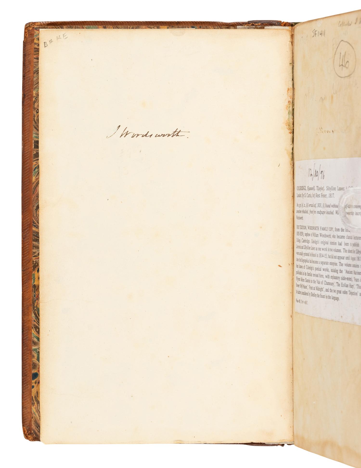 COLERIDGE, Samuel Taylor (1772-1834). Sibylline Leaves: A Collection of Poems . London: Rest Fenner, 1817.