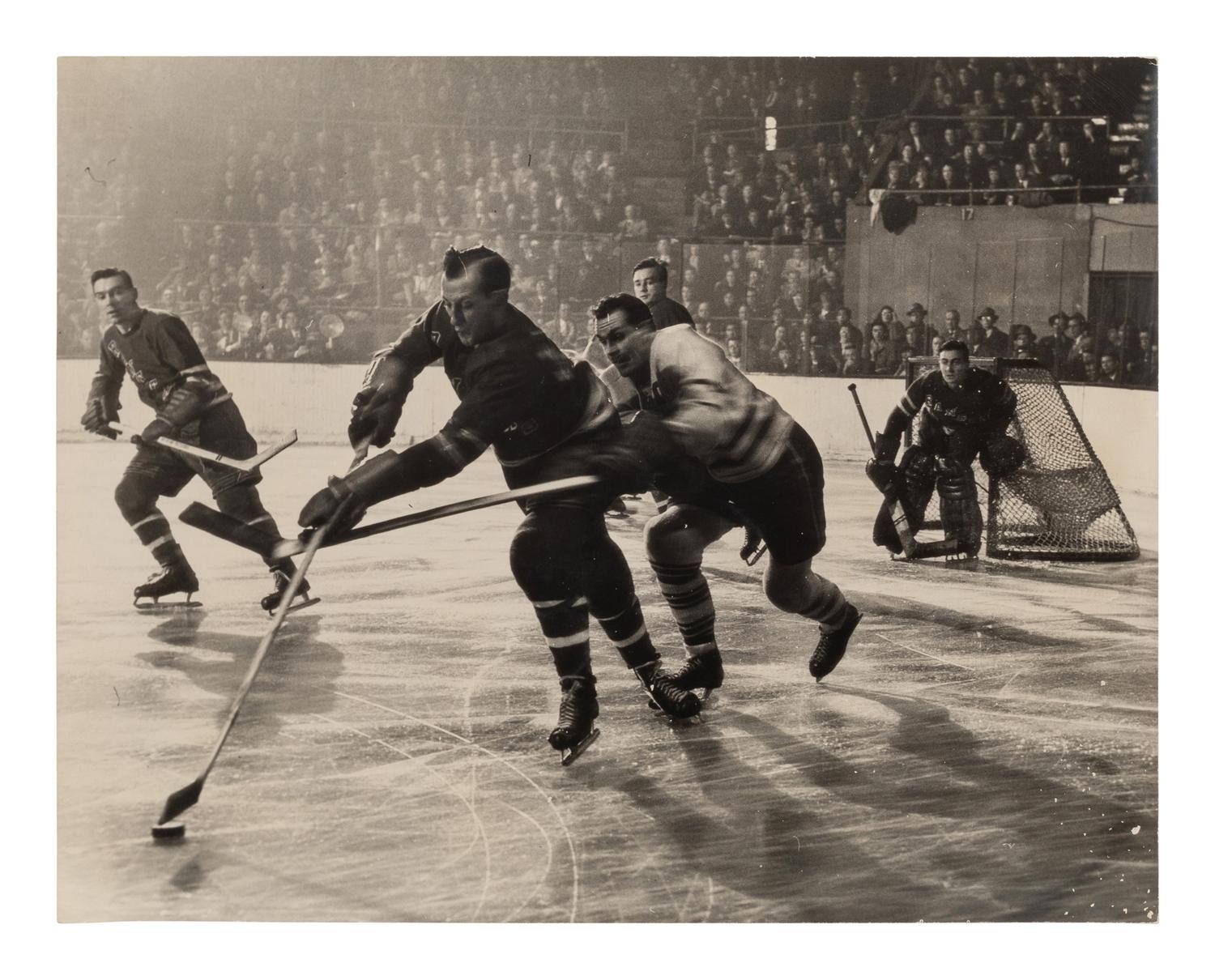 A pair of works depicting the NY Rangers and the Toronto Maple Leafs (N.Y. Rangers (dark suits) NYC; Madison Square Garden, NYC ), 1948; printed ca. 1948