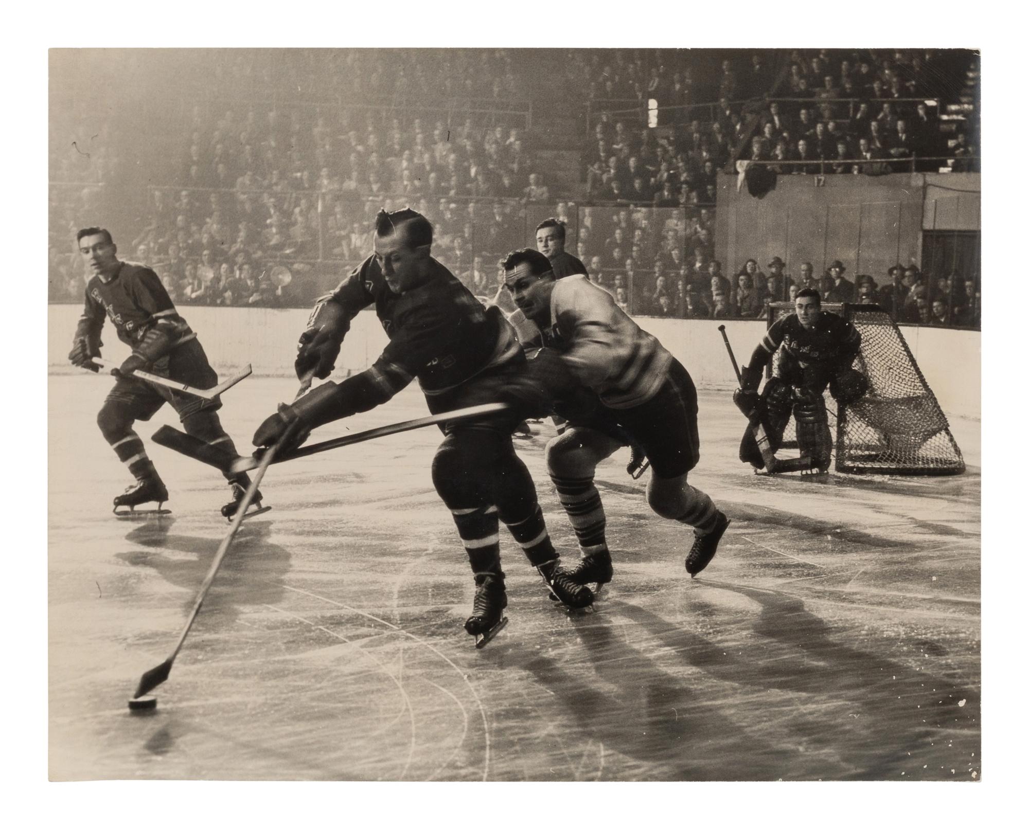 A pair of works depicting the NY Rangers and the Toronto Maple Leafs (N.Y. Rangers (dark suits) NYC; Madison Square Garden, NYC ), 1948; printed ca. 1948