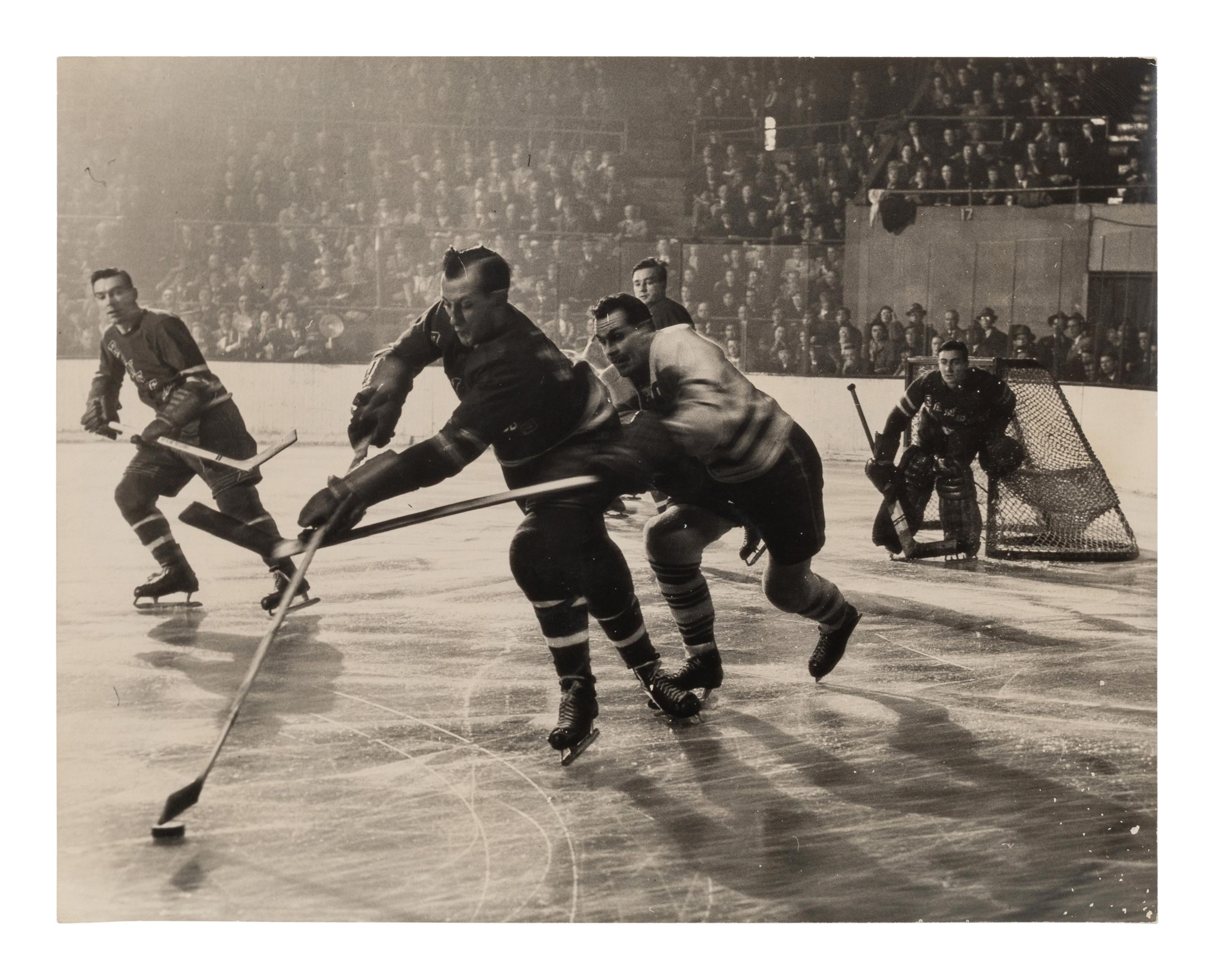 A pair of works depicting the NY Rangers and the Toronto Maple Leafs (N.Y. Rangers (dark suits) NYC; Madison Square Garden, NYC ), 1948; printed ca. 1948