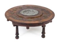A Continental Parquetry Brazier Converted to a Low Table Diameter 38 inches.