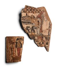 Two Egyptian Painted Wood Sarcophagus Fragments