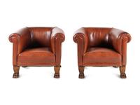 A Leather-Upholstered Mahogany Three-Piece Seating Suite