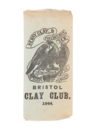 [POLITICS]. Henry Clay, & Frelinghuysen / Bristol Clay Club, 1844 . Silk ribbon.