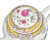 A Chinese Export Porcelain Famille Rose Four-Piece "Cockerel Upon Rockwork" Tea Service