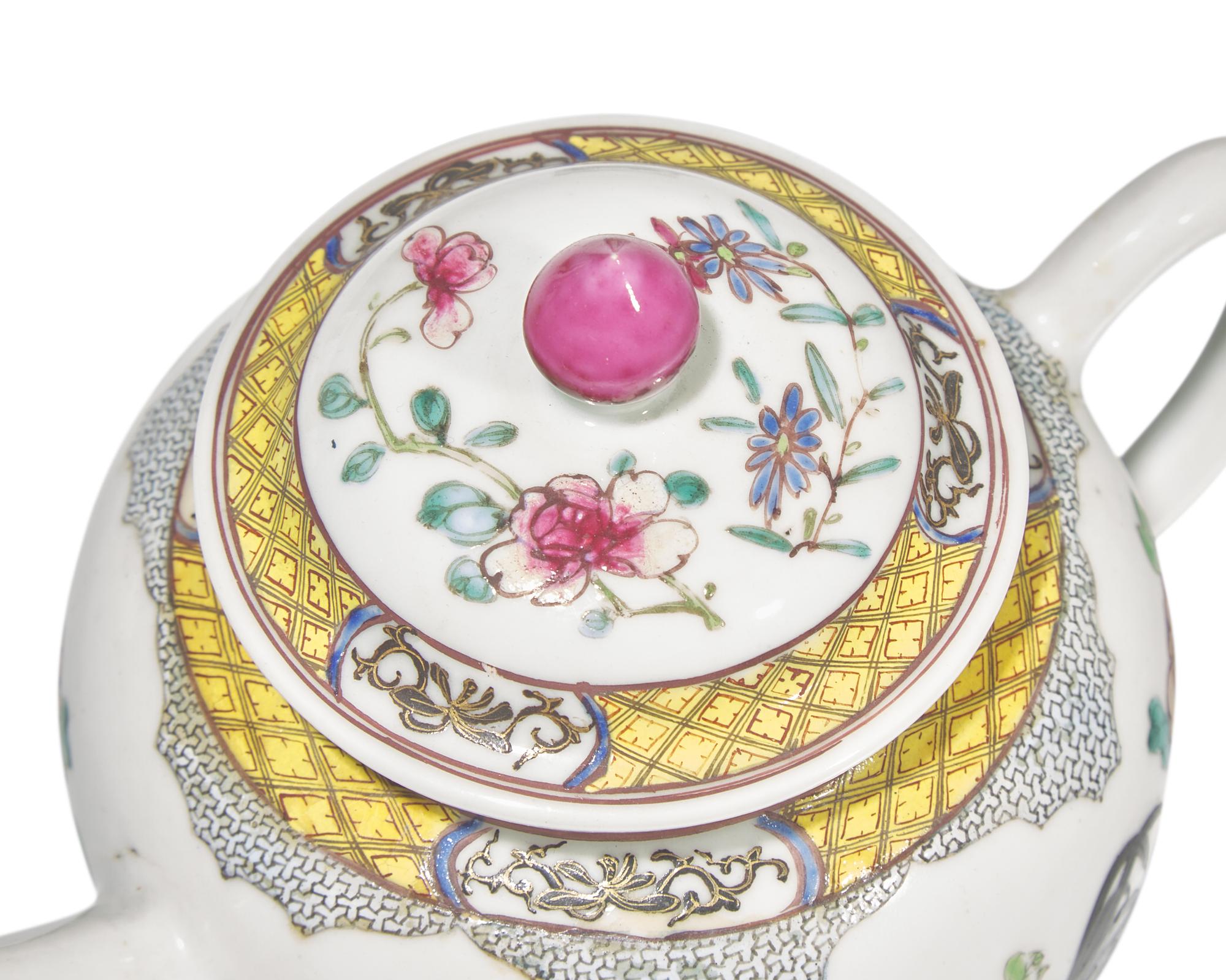 A Chinese Export Porcelain Famille Rose Four-Piece "Cockerel Upon Rockwork" Tea Service
