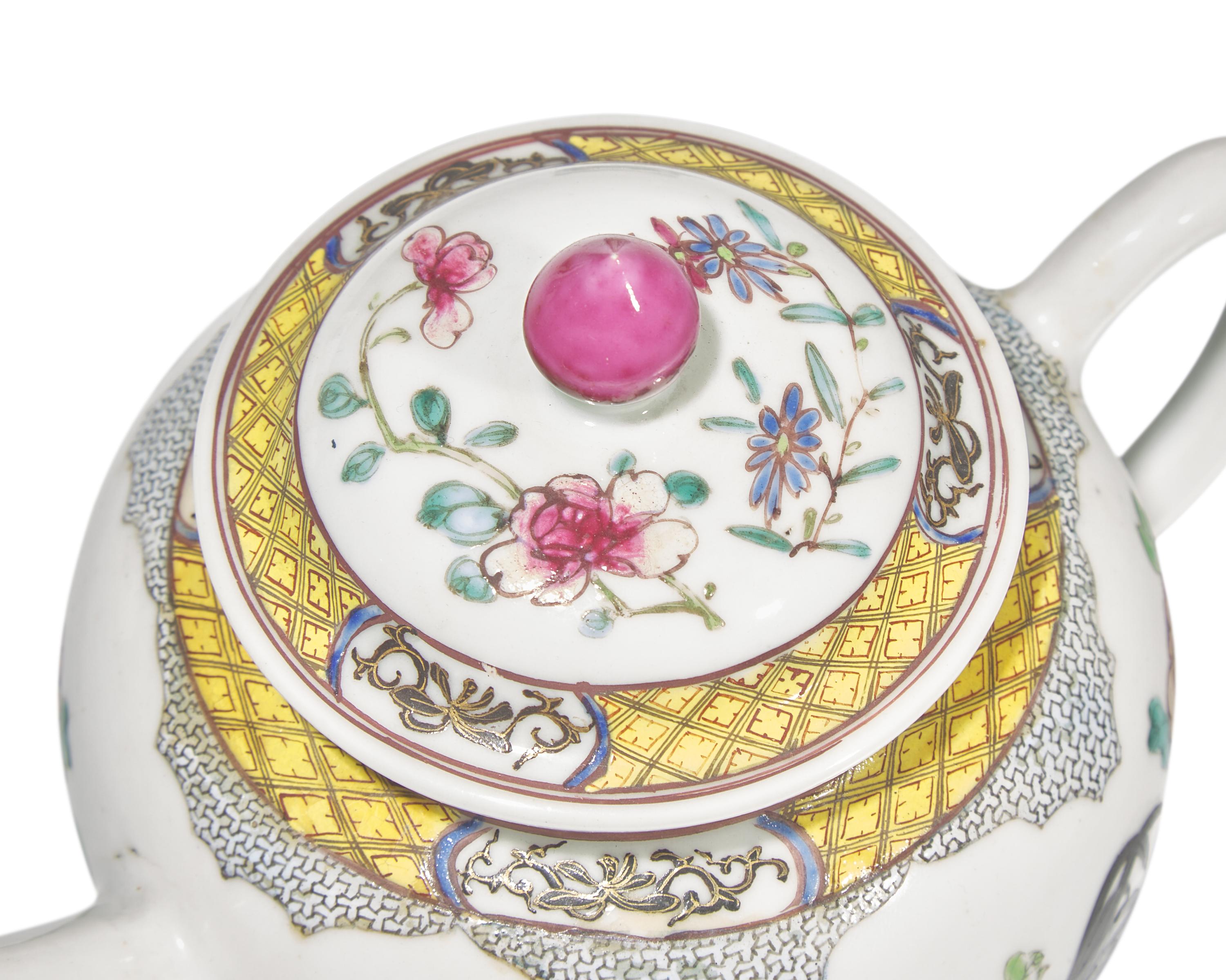 A Chinese Export Porcelain Famille Rose Four-Piece "Cockerel Upon Rockwork" Tea Service
