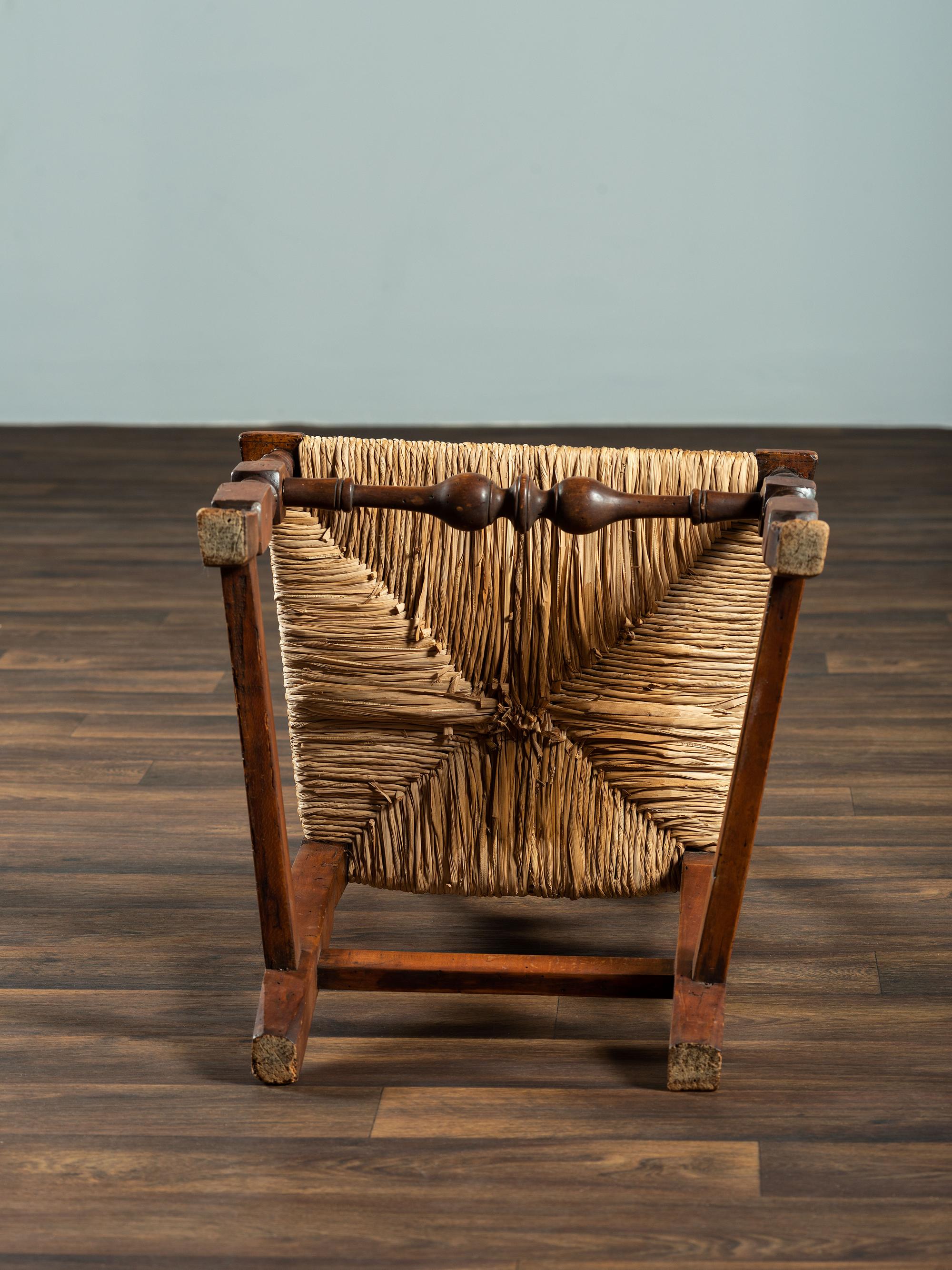 A Queen Anne Maple and Cherrywood Spanish-Foot Rush Seat Side Chair