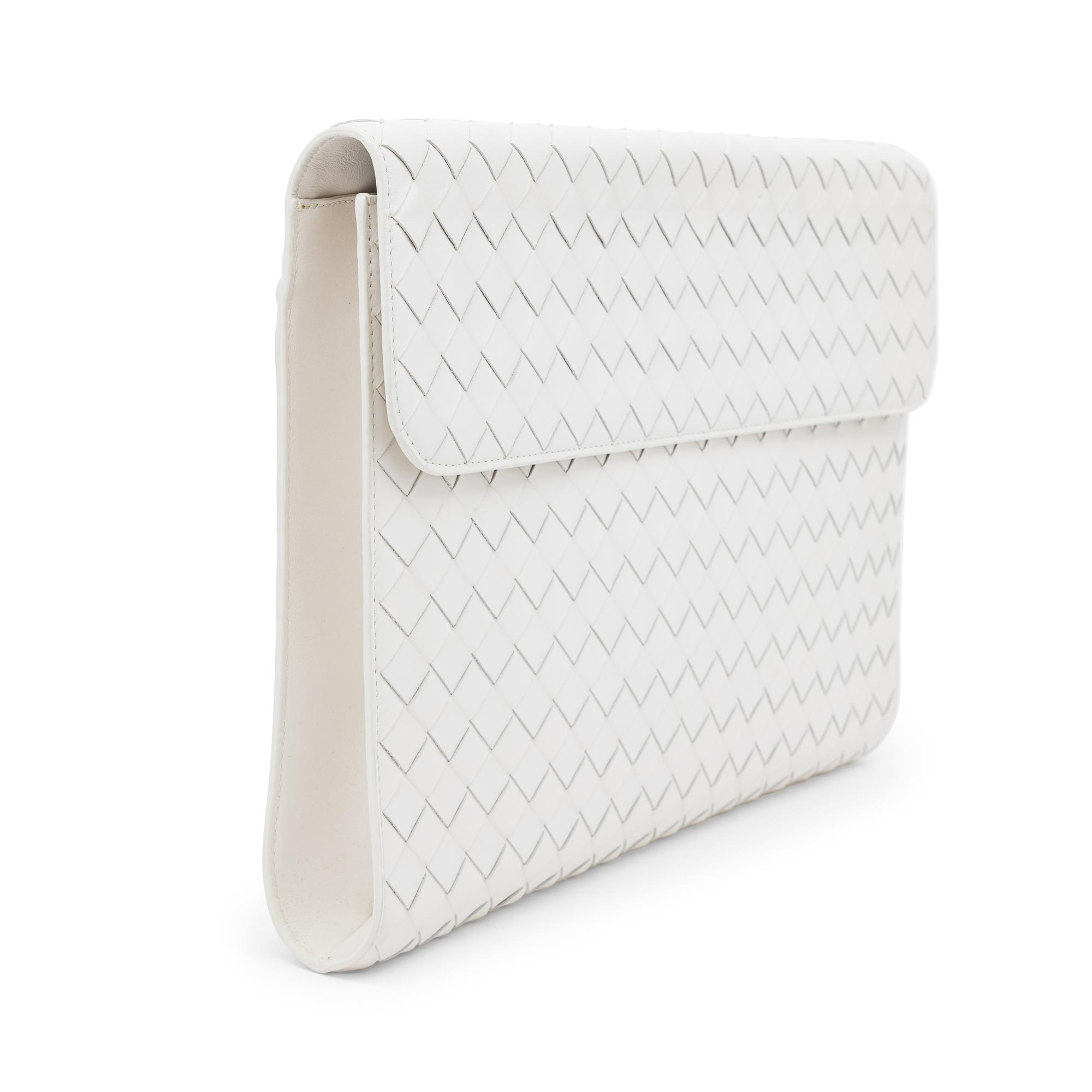 Bottega Veneta, White Intrecciato Large Clutch