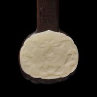 A Chinese White Jade and Silver Wire inlaid Rosewood Ruyi Scepter, Qing Dynasty 清 白玉三鑲銀絲嵌紅木如意