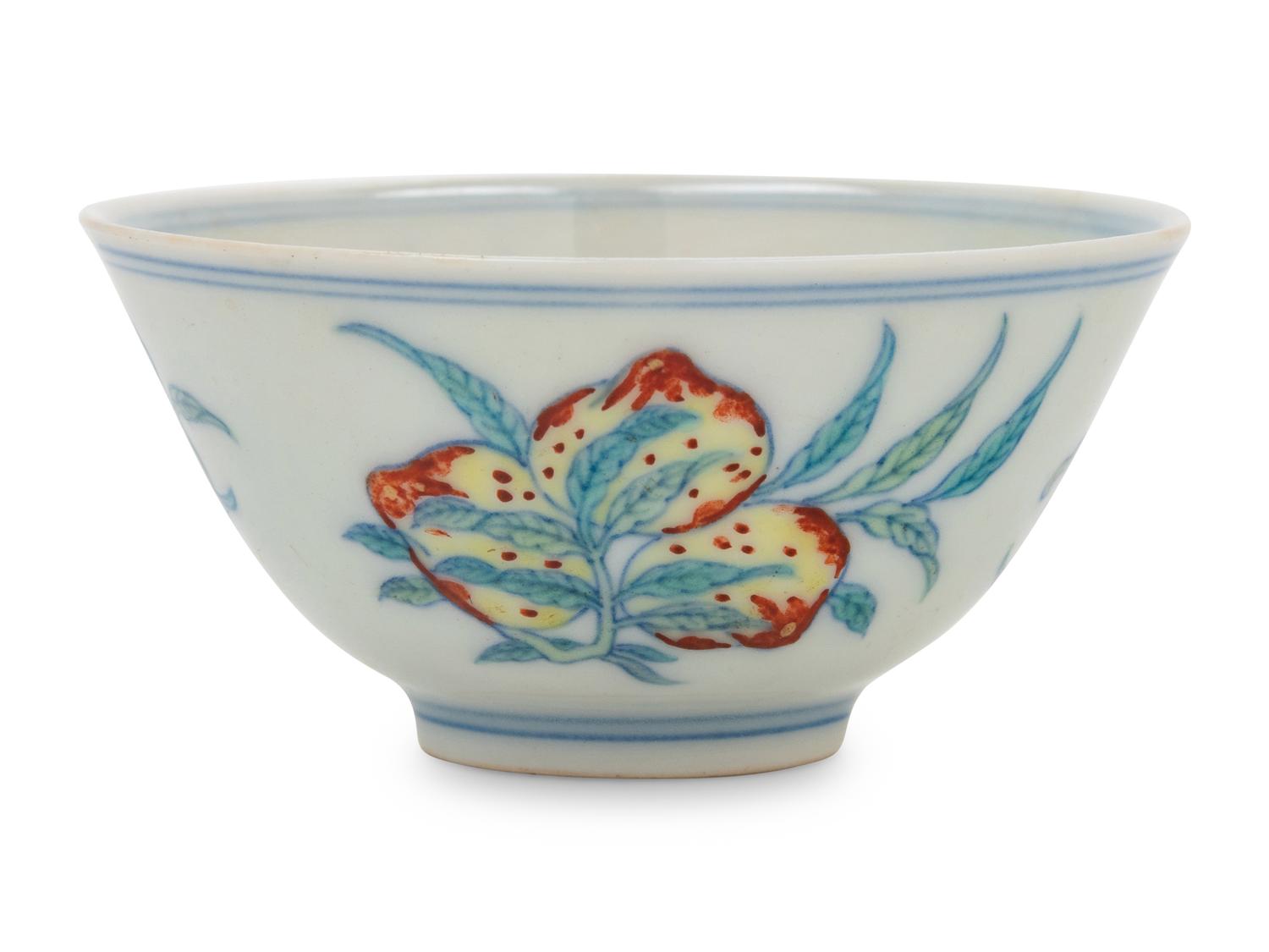 A Chinese Doucai Porcelain 'Sanduo' Cup