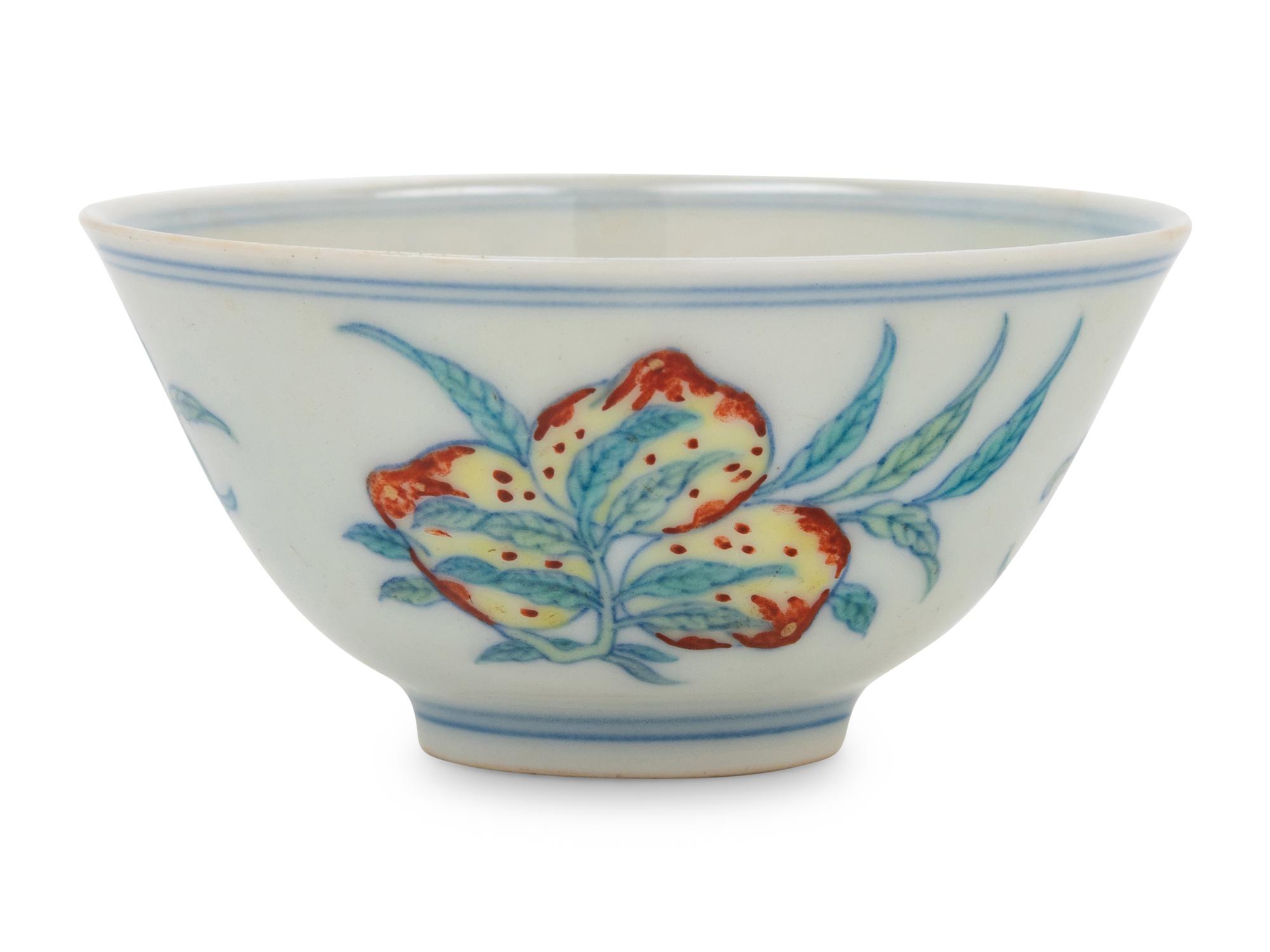 A Chinese Doucai Porcelain 'Sanduo' Cup