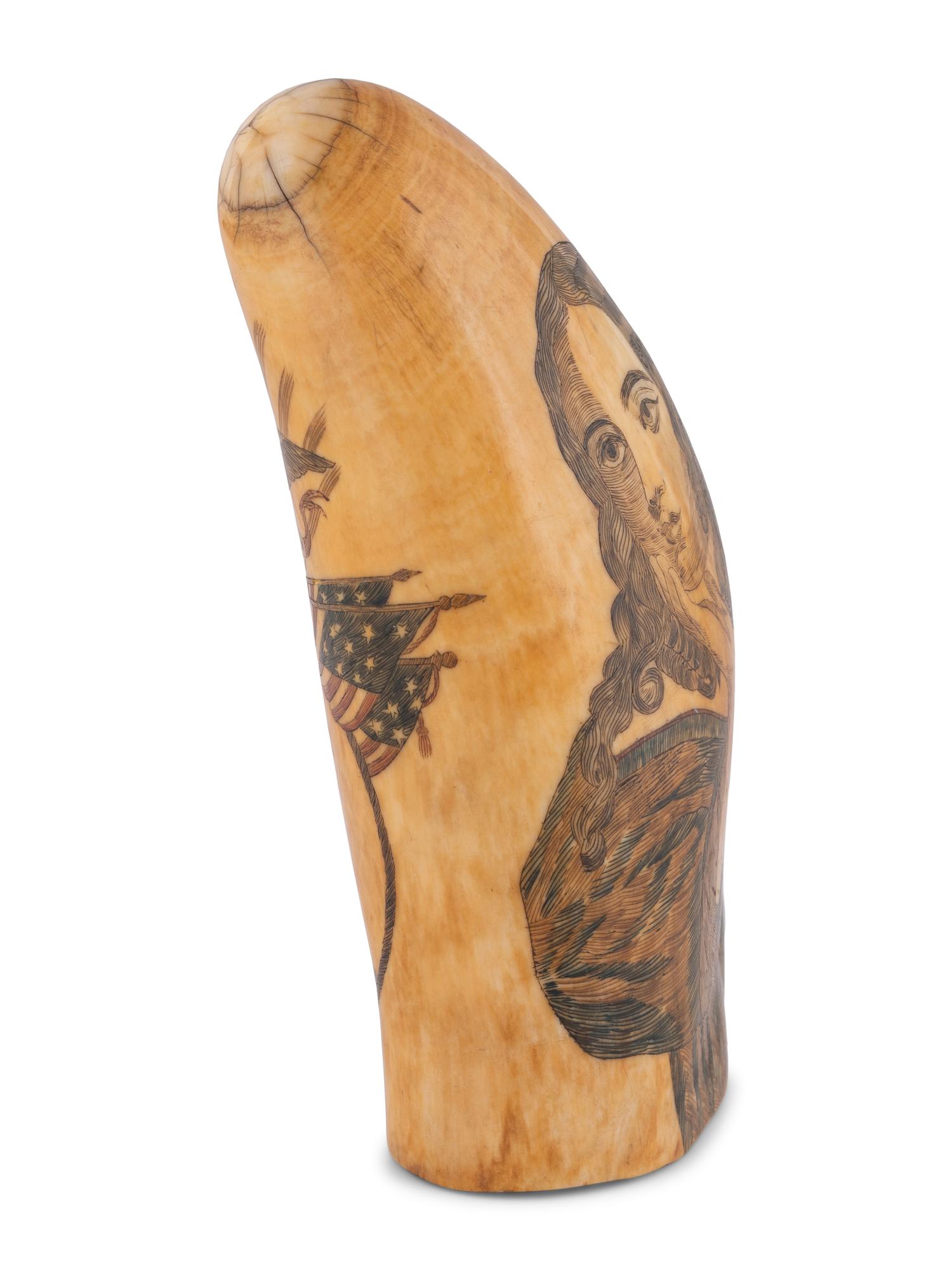 A Scrimshaw Tooth with Polychrome Depiction of the USS Pennsylvania