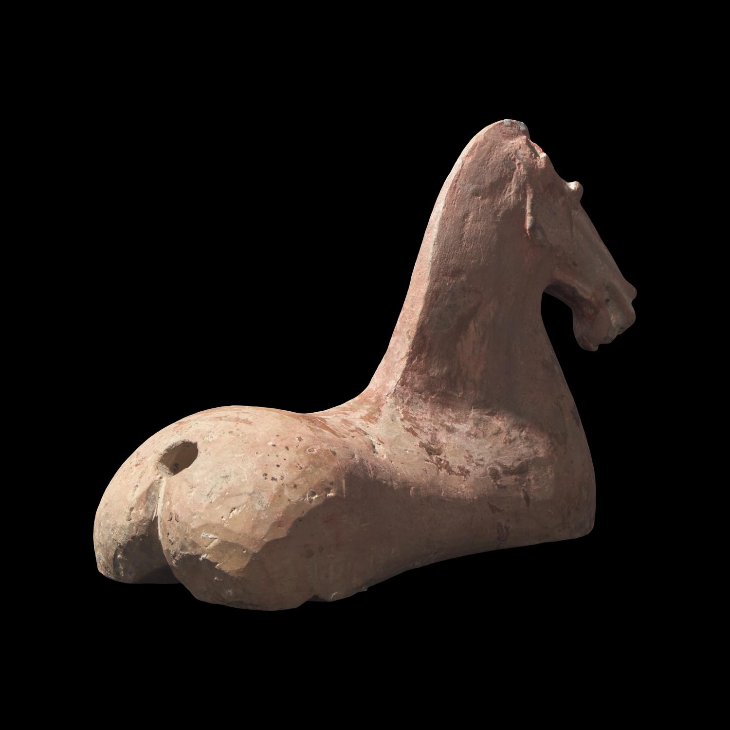 A Chinese Grey Pottery Head and Body of a Horse, Probably Han Dynasty 或爲漢 灰陶馬