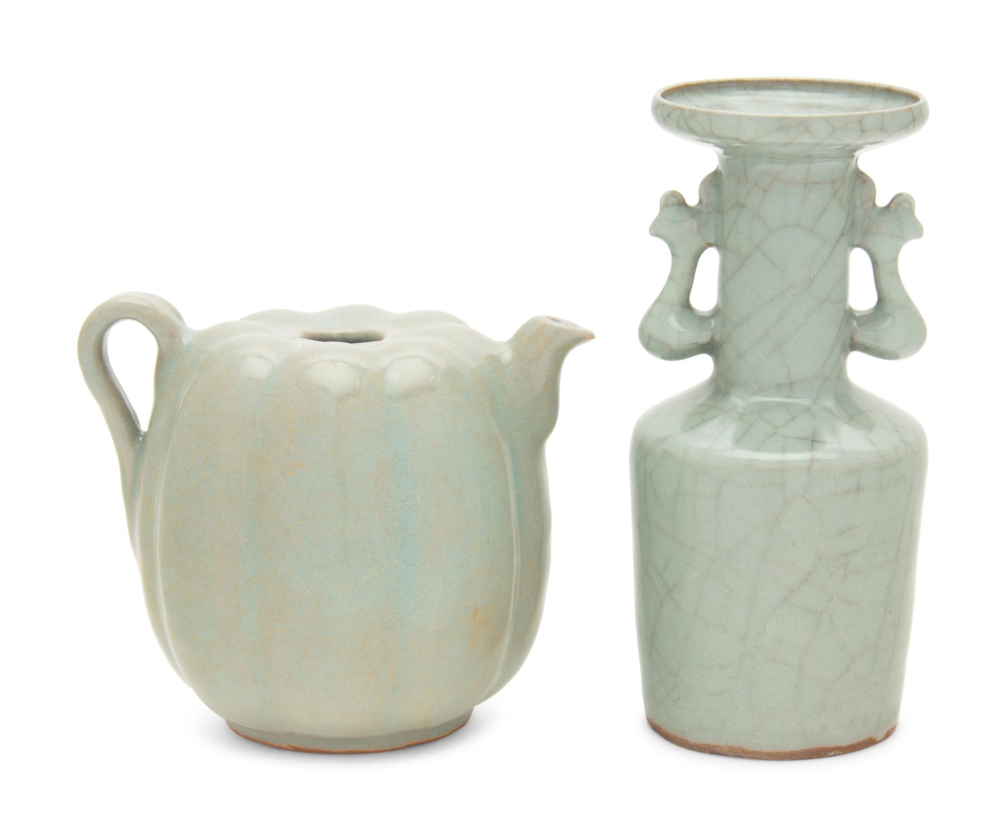 Two Celadon Glazed Porcelain Articles