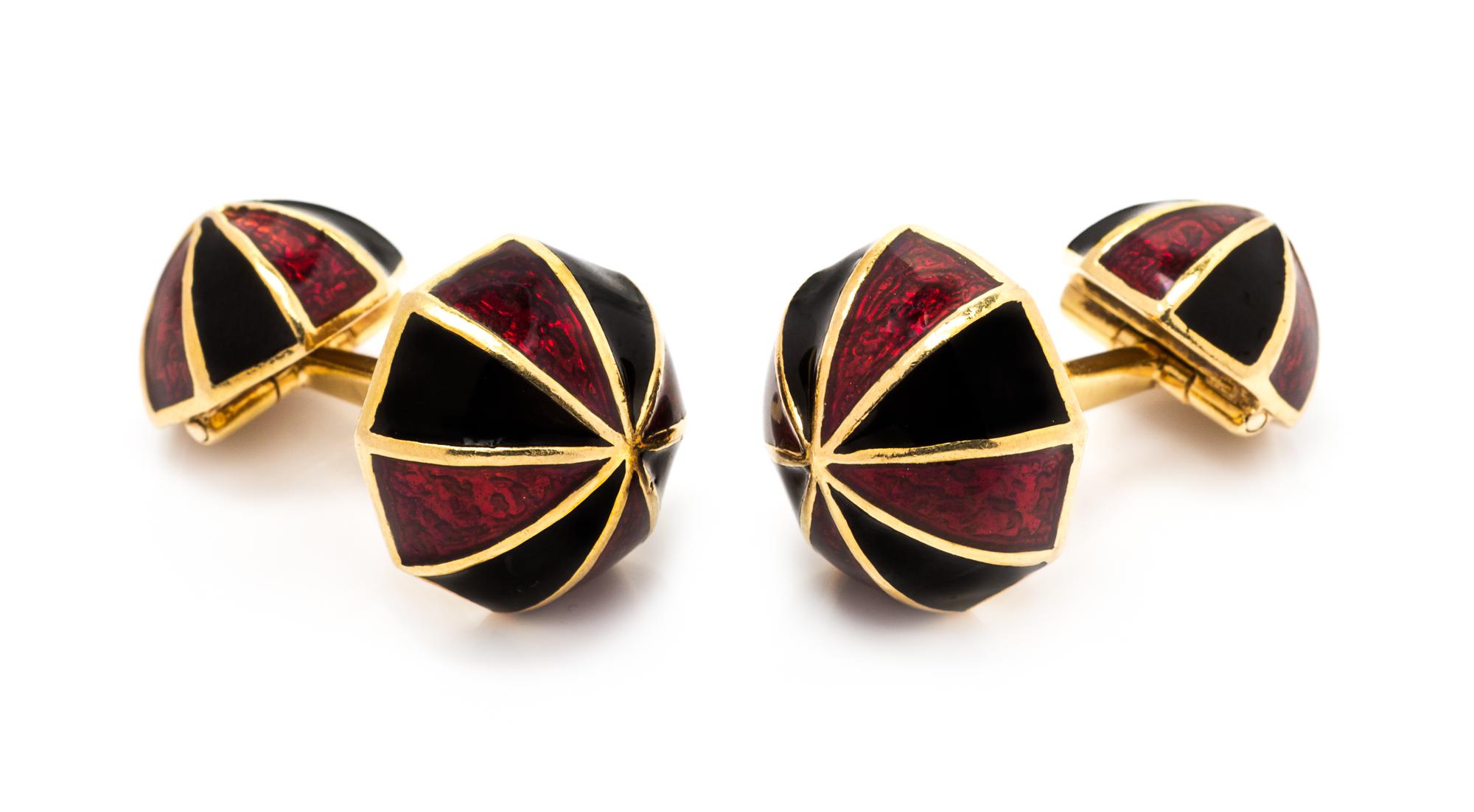A Pair of 18 Karat Yellow Gold and Polychrome Enamel Cufflinks, David Webb, 13.10 dwts.