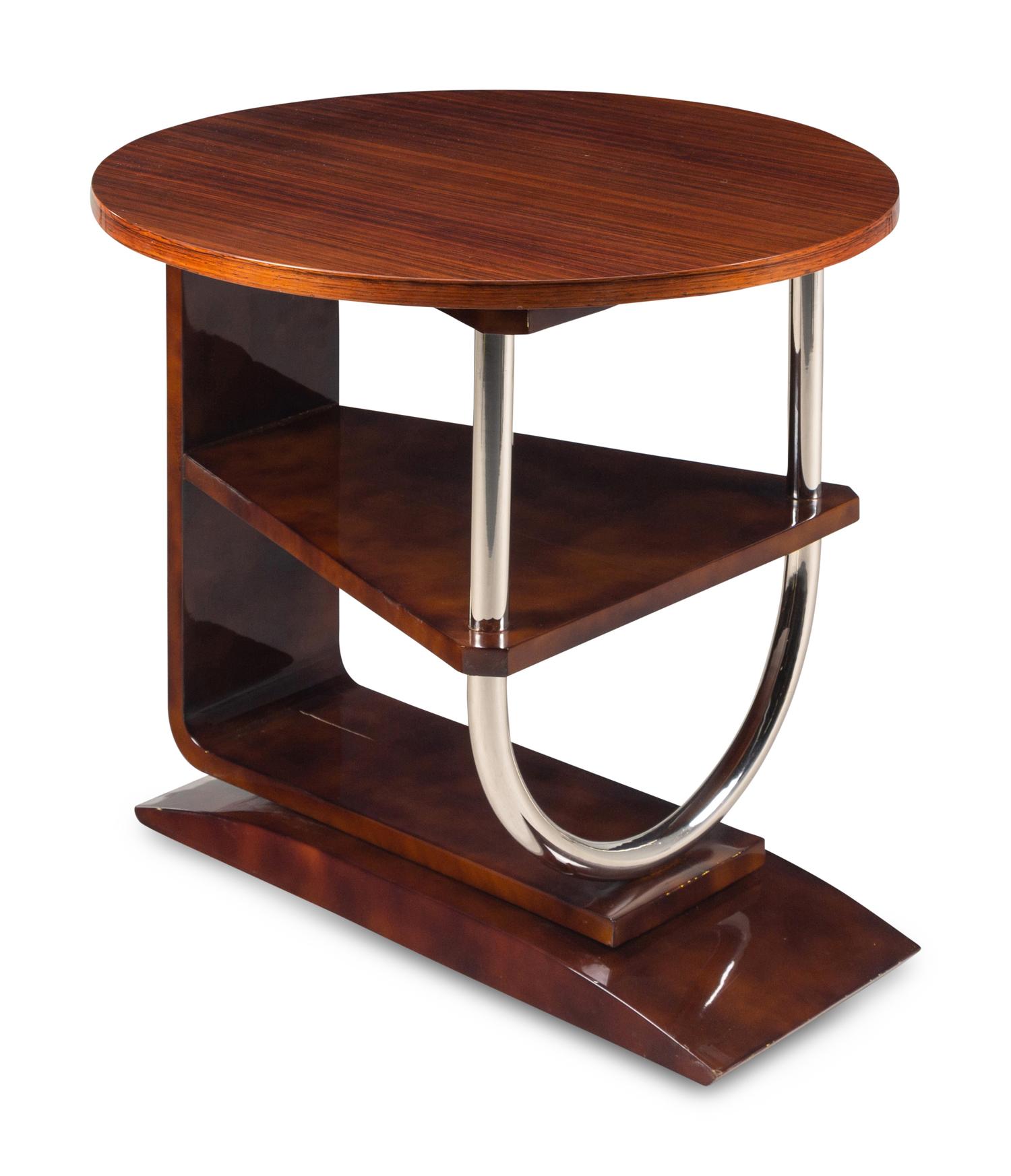 An Art Deco Chrome and Mahogany Side Table