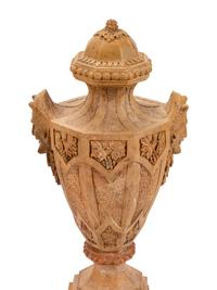 A Pair of Gothic Style Marble Urns with Satyr Handles