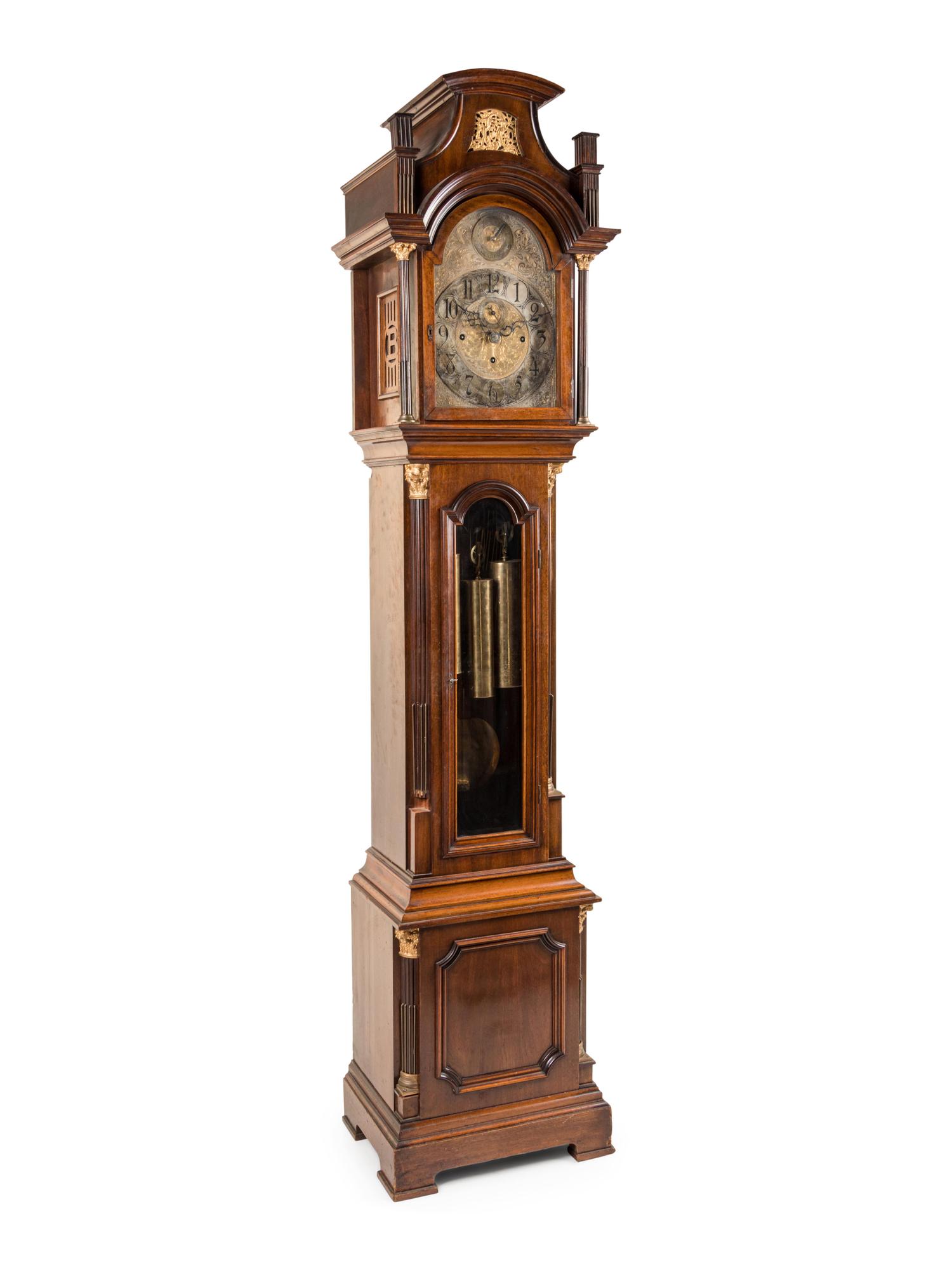 A Chippendale Style Gilt Bronze Mounted Mahogany Tall Case Clock