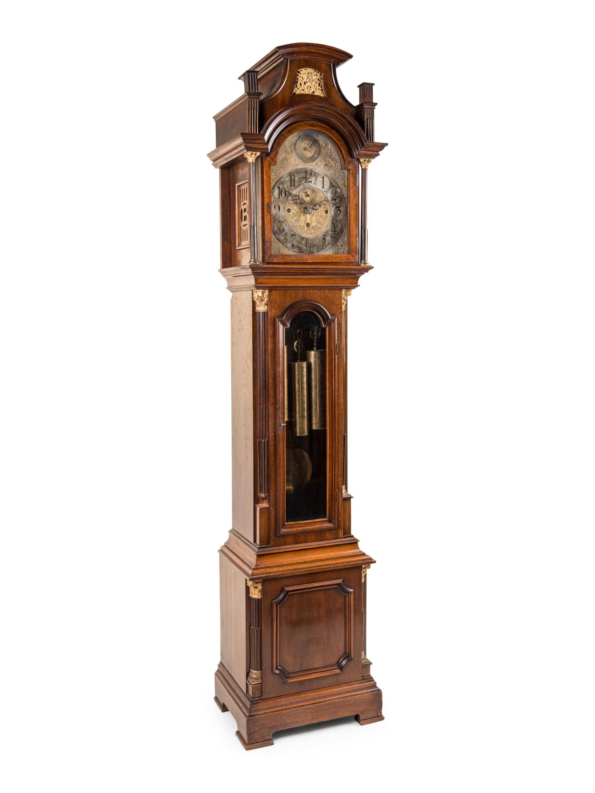 A Chippendale Style Gilt Bronze Mounted Mahogany Tall Case Clock