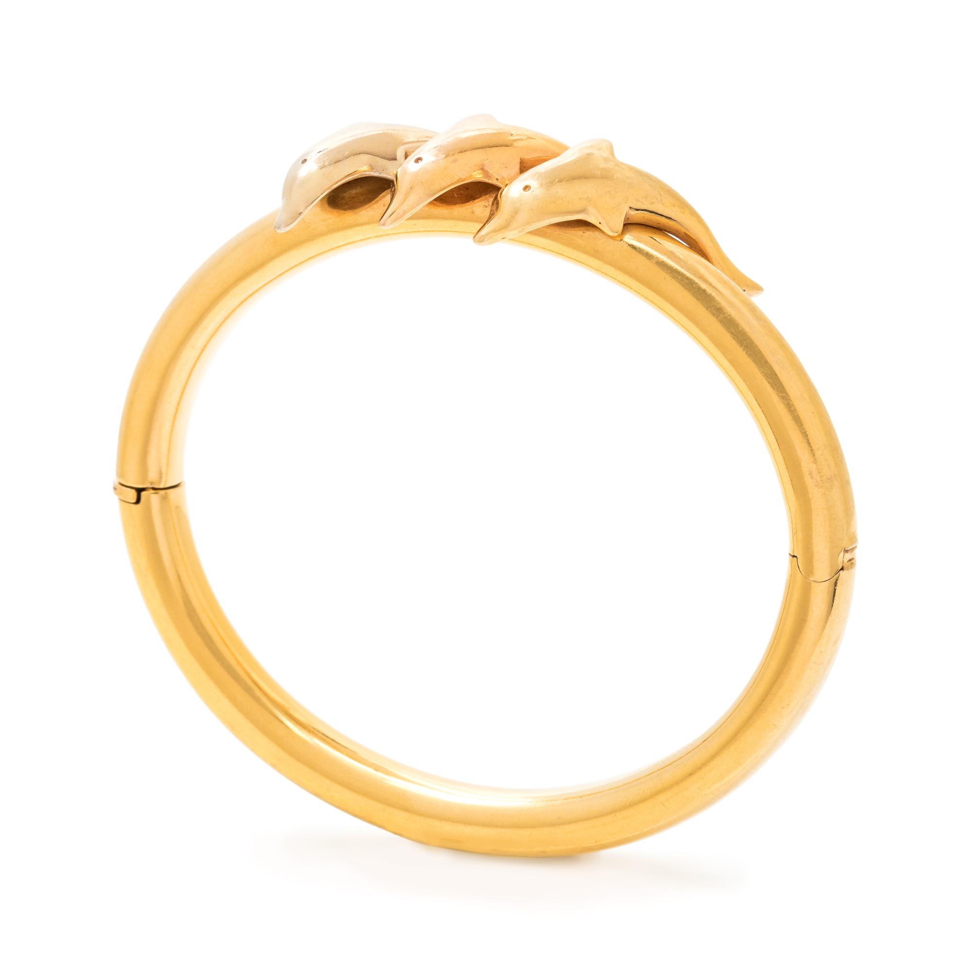 YELLOW GOLD DOLPHIN BANGLE BRACELET