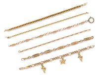 A Collection of Yellow and Rose Gold Chain Bracelets, 38.80 dwts.