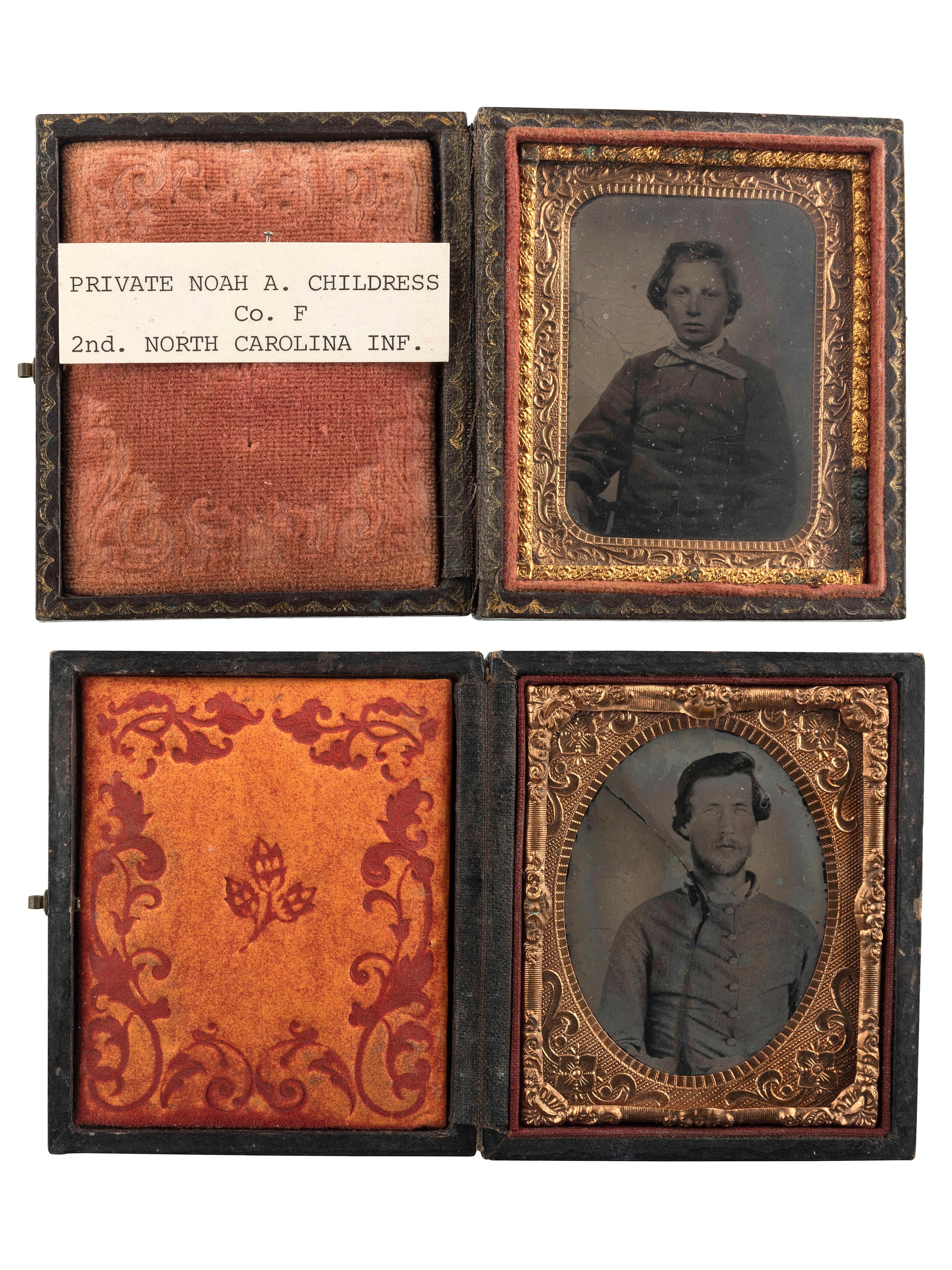 [CIVIL WAR - PHOTOGRAPHY]. A pair of ninth plate images of likely Confederate privates, comprising: