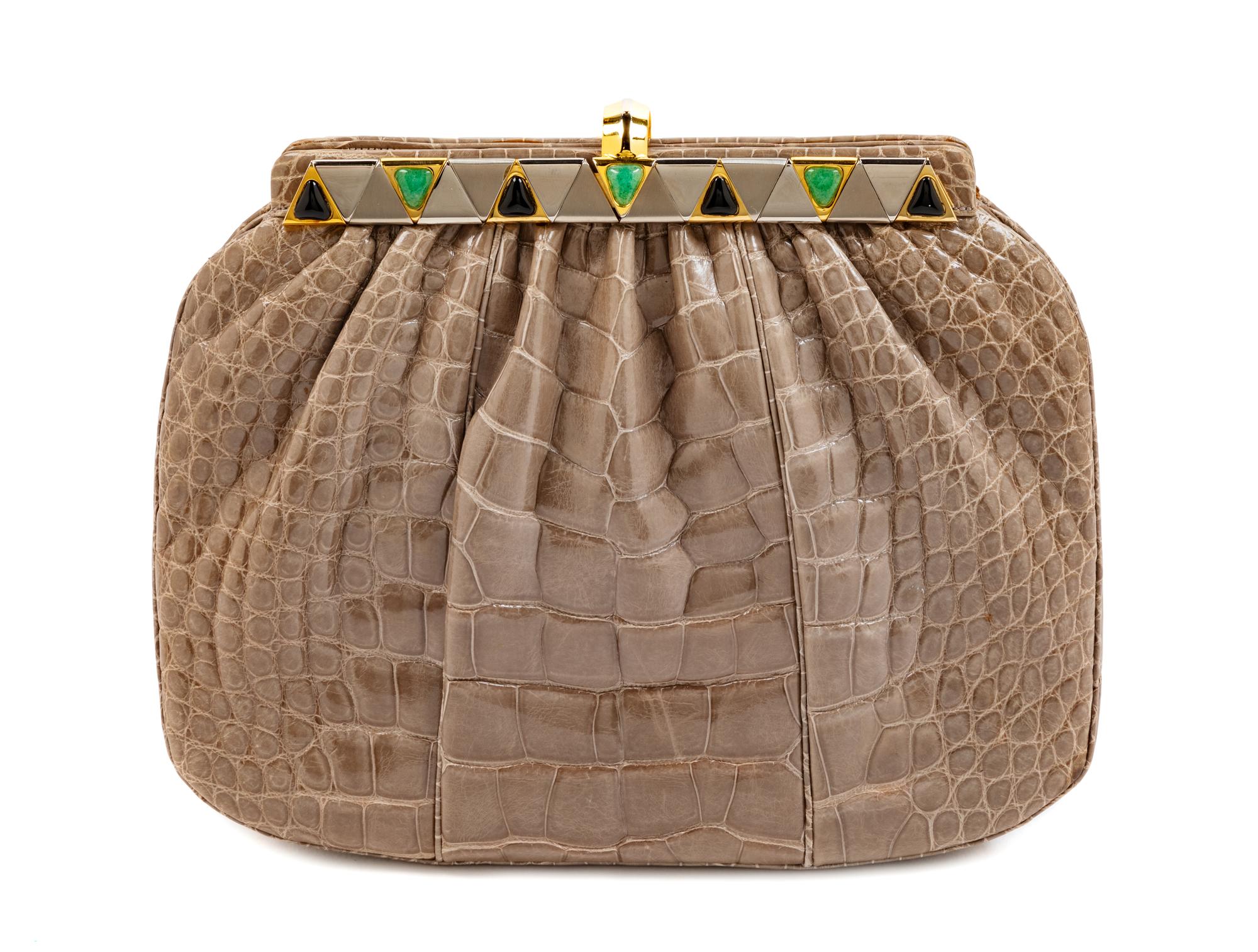 Judith Leiber Grey Crocodile Leather Purse