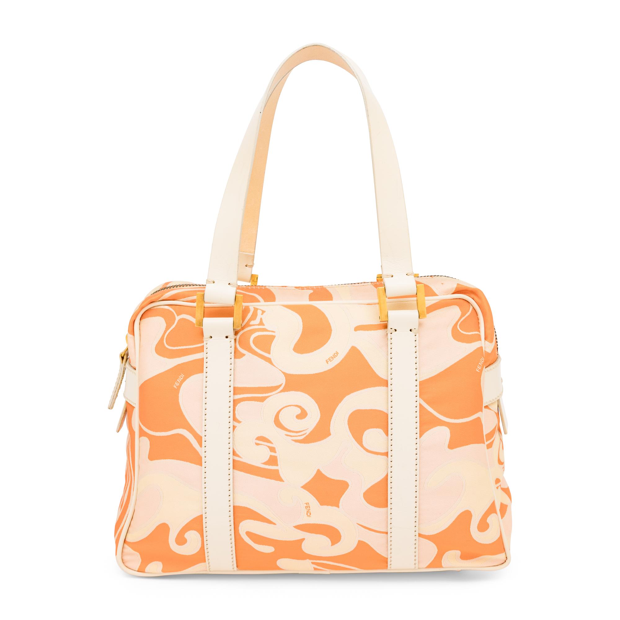 Fendi, Orange Jacquard & Leather Handbag
