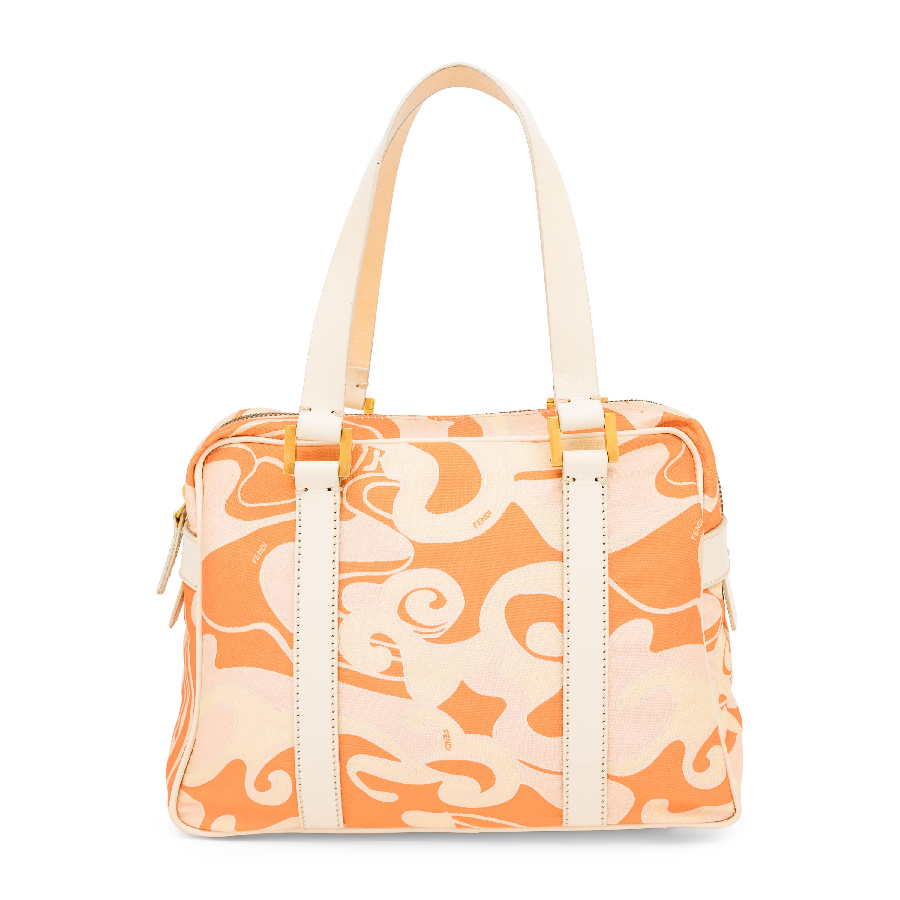 Fendi, Orange Jacquard & Leather Handbag