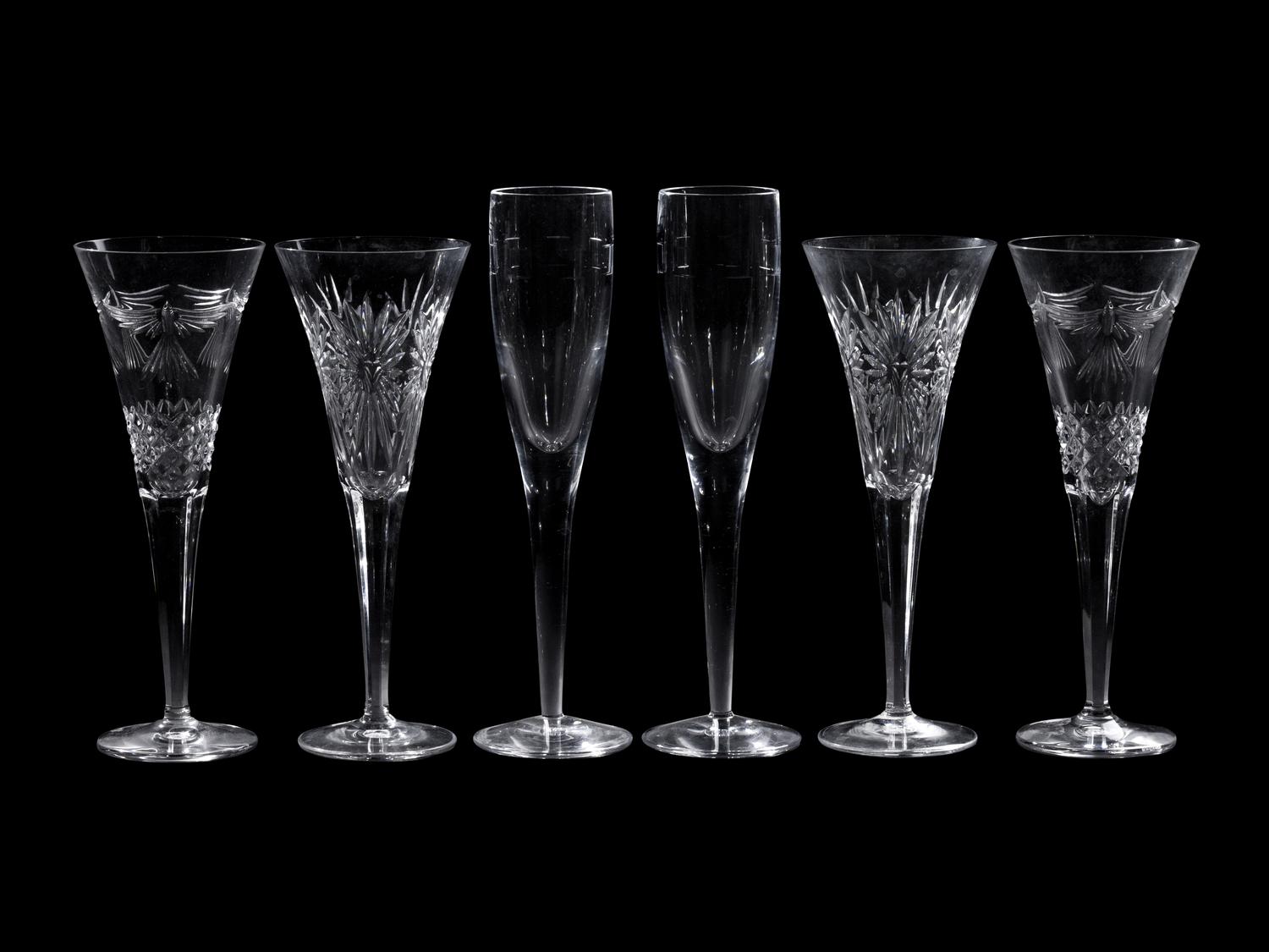 A Group of Waterford Cut Glass Champagne Flutes