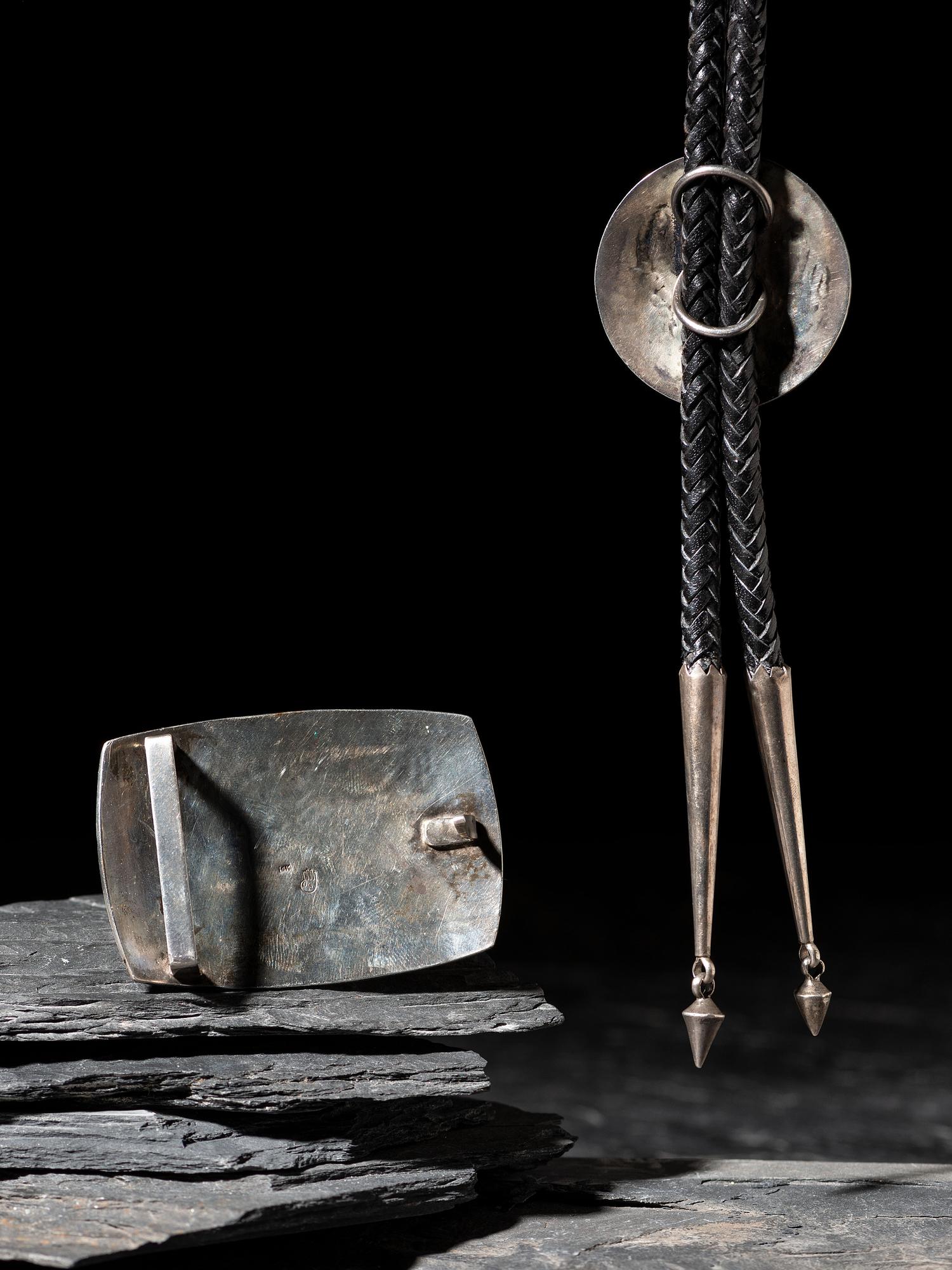 Silver and 14K Gold Bolo Tie and Belt Buckle Set