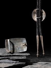 Silver and 14K Gold Bolo Tie and Belt Buckle Set