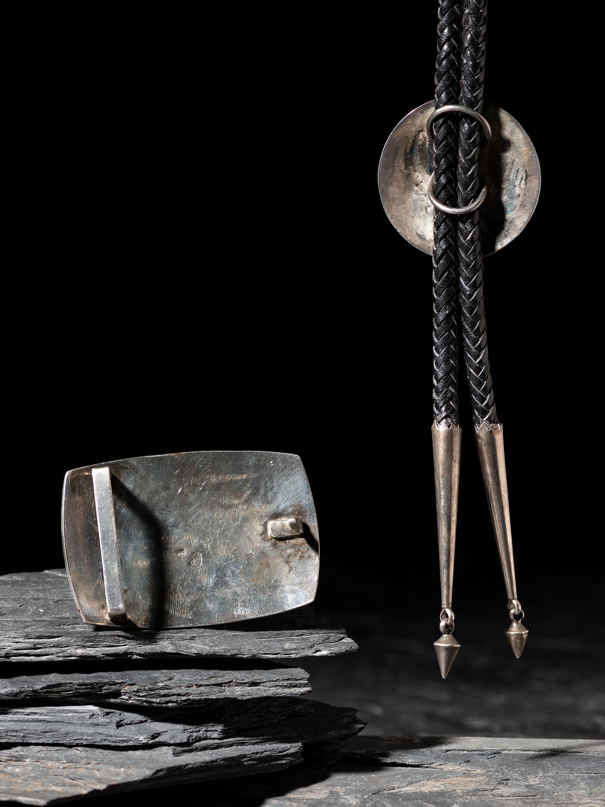 Silver and 14K Gold Bolo Tie and Belt Buckle Set
