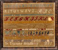 A Victorian Needlework Sampler Height 11 1/2 x width 13 1/2 inches. — 1893