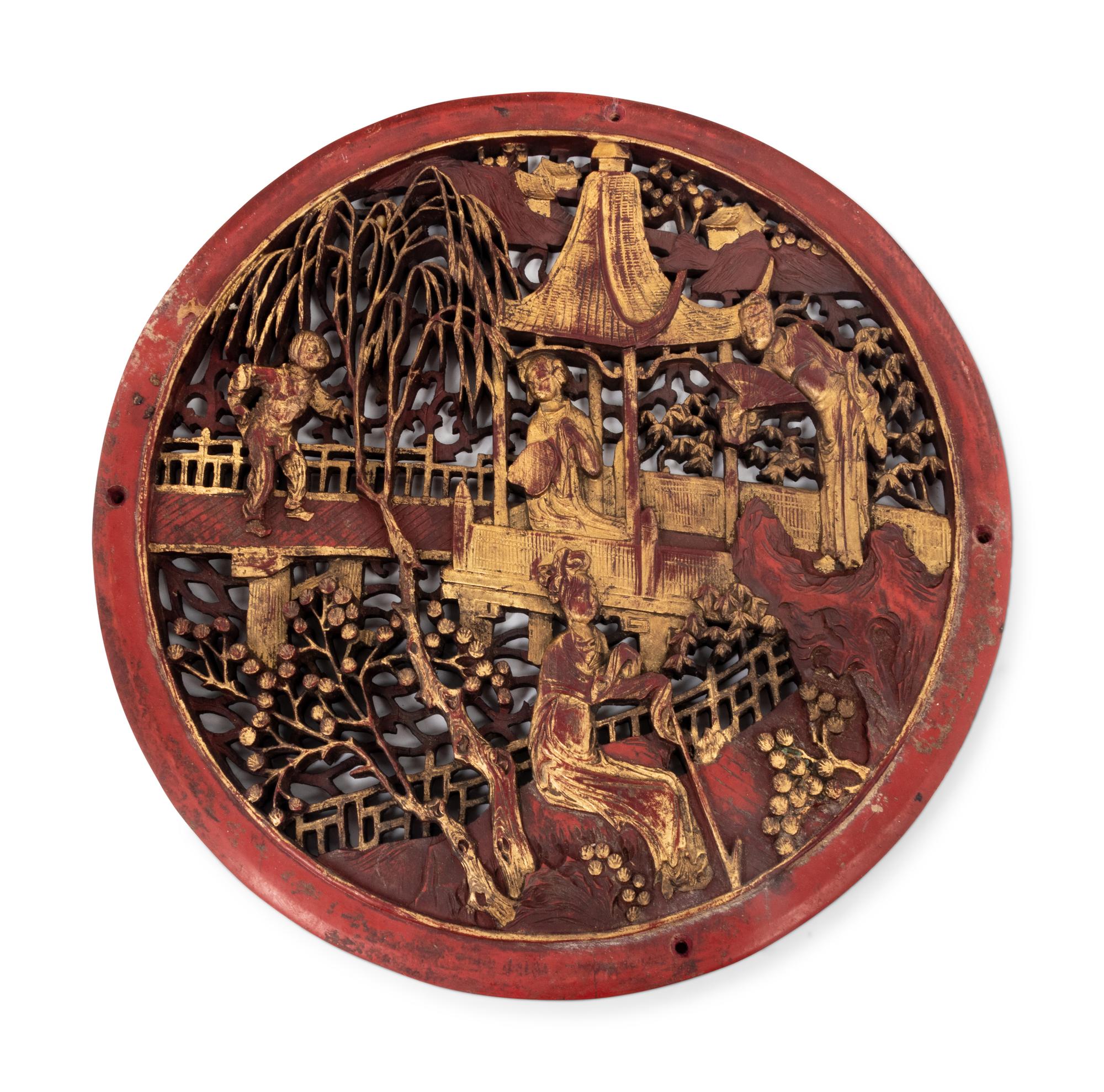 Four Chinese Gilt Wood Circular Panels