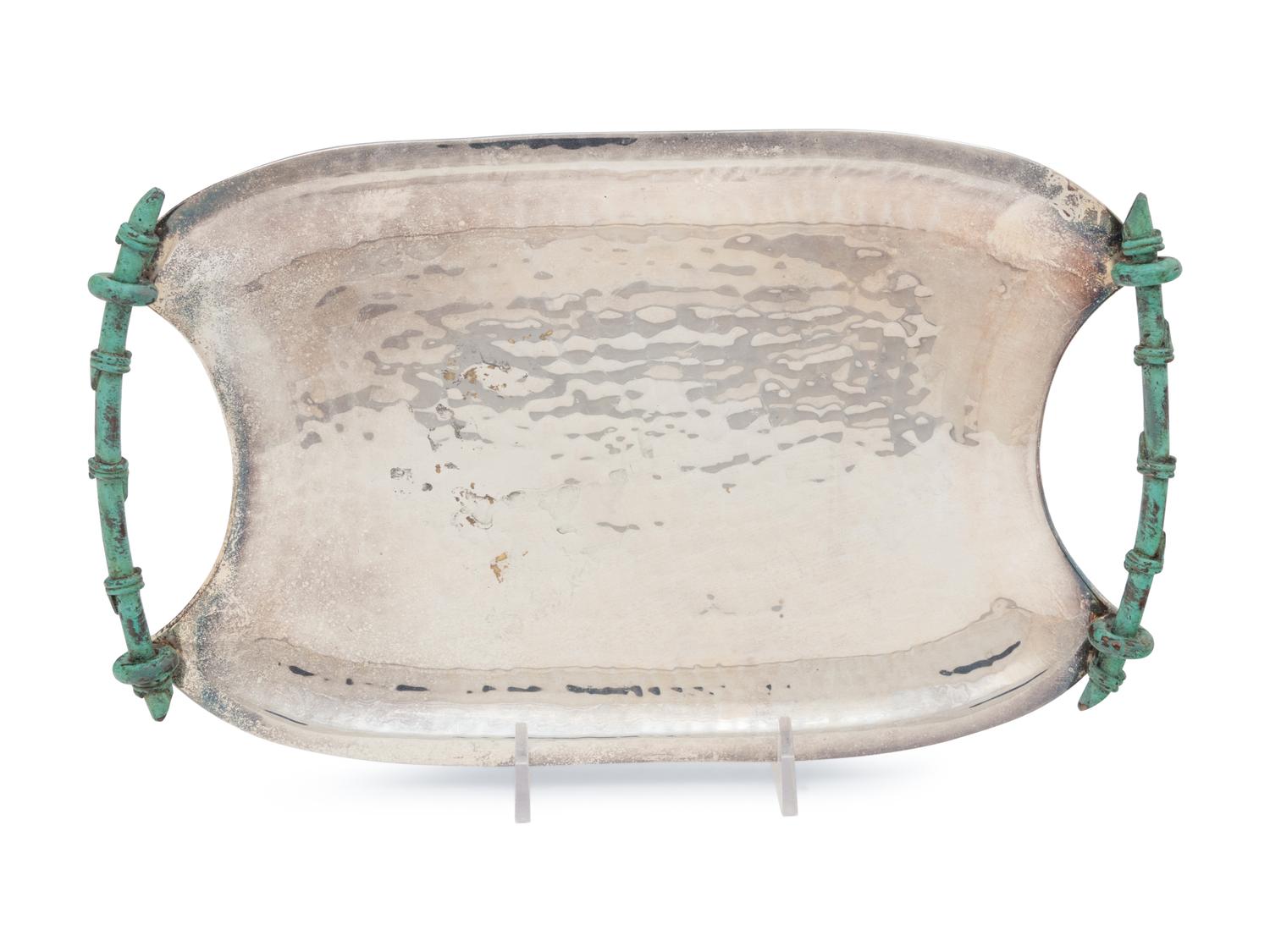 An Emilia Castillo Silver-Plate and Turquoise Mounted Serving Tray