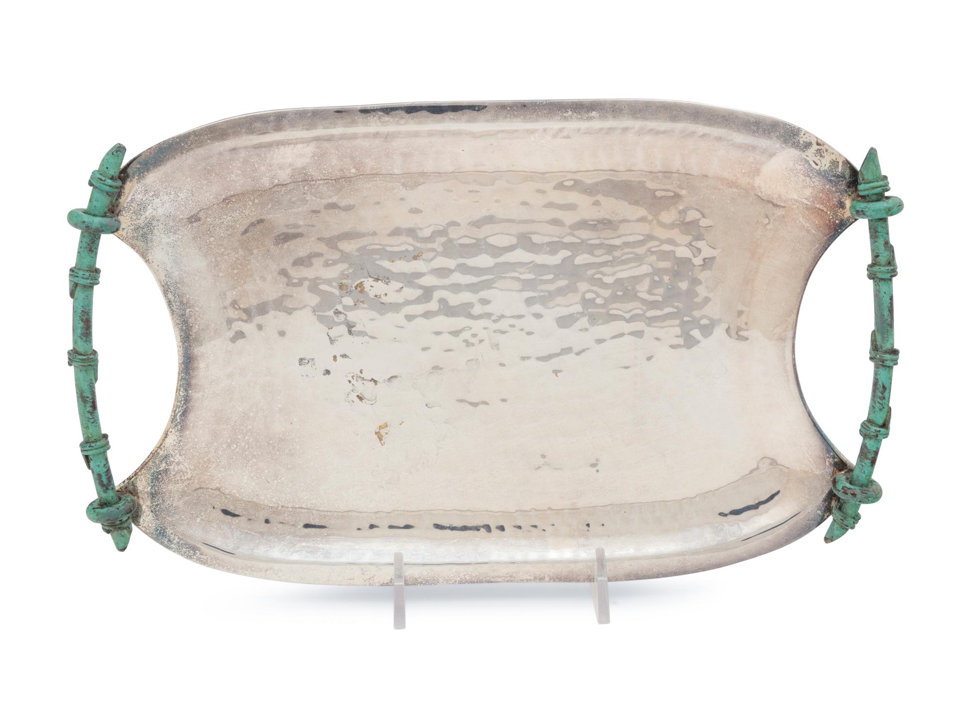 An Emilia Castillo Silver-Plate and Turquoise Mounted Serving Tray