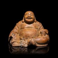 A Chinese Carved Bamboo Figure of Seated Laughing Buddha, Mile , 18th-19th Century 清中期 竹雕彌勒