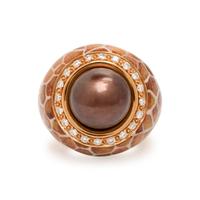 Utopia, Diamond, Enamel, and Cultured Pearl Ring