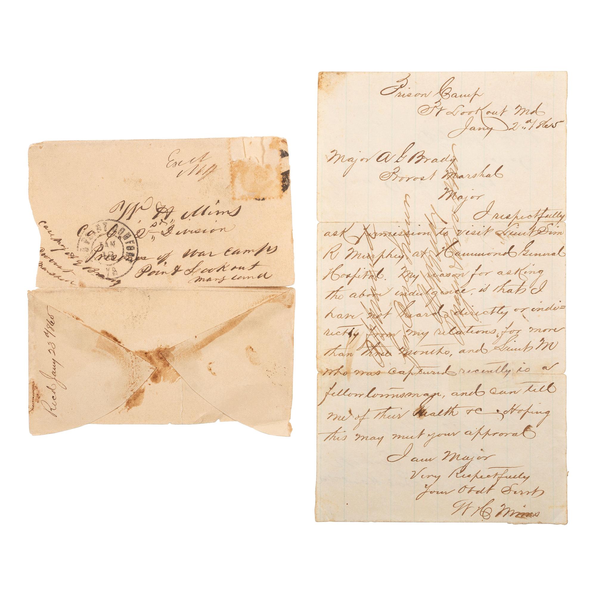 [CIVIL WAR]. A group of Civil War letters and ephemera representing multiple soldiers, a war-date governor, and including Andersonville POW letter from Private Samuel W. Armington (1837-1913), Co. D, Massachusetts 15th Infantry.