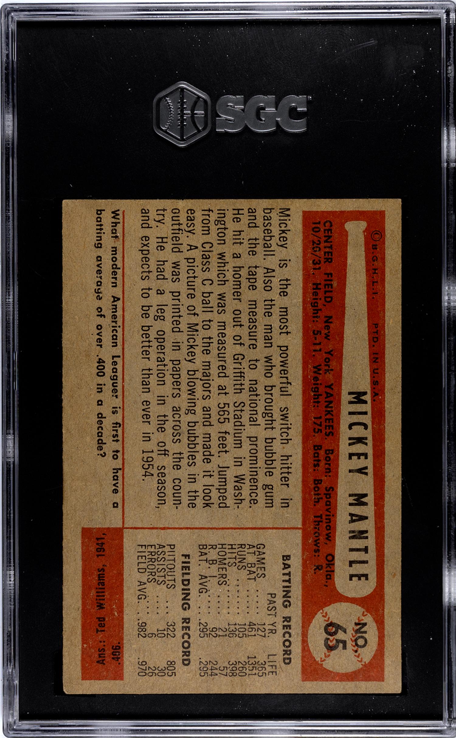A 1954 Bowman Mickey Mantle Baseball Card (SGC Authentic)