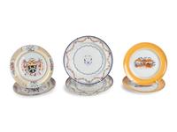 A Pair of Chinese Export Porcelain Armorial Dishes and Four Mottahedeh Porcelain Plates — THE FIRST PAIR 19TH CENTURY