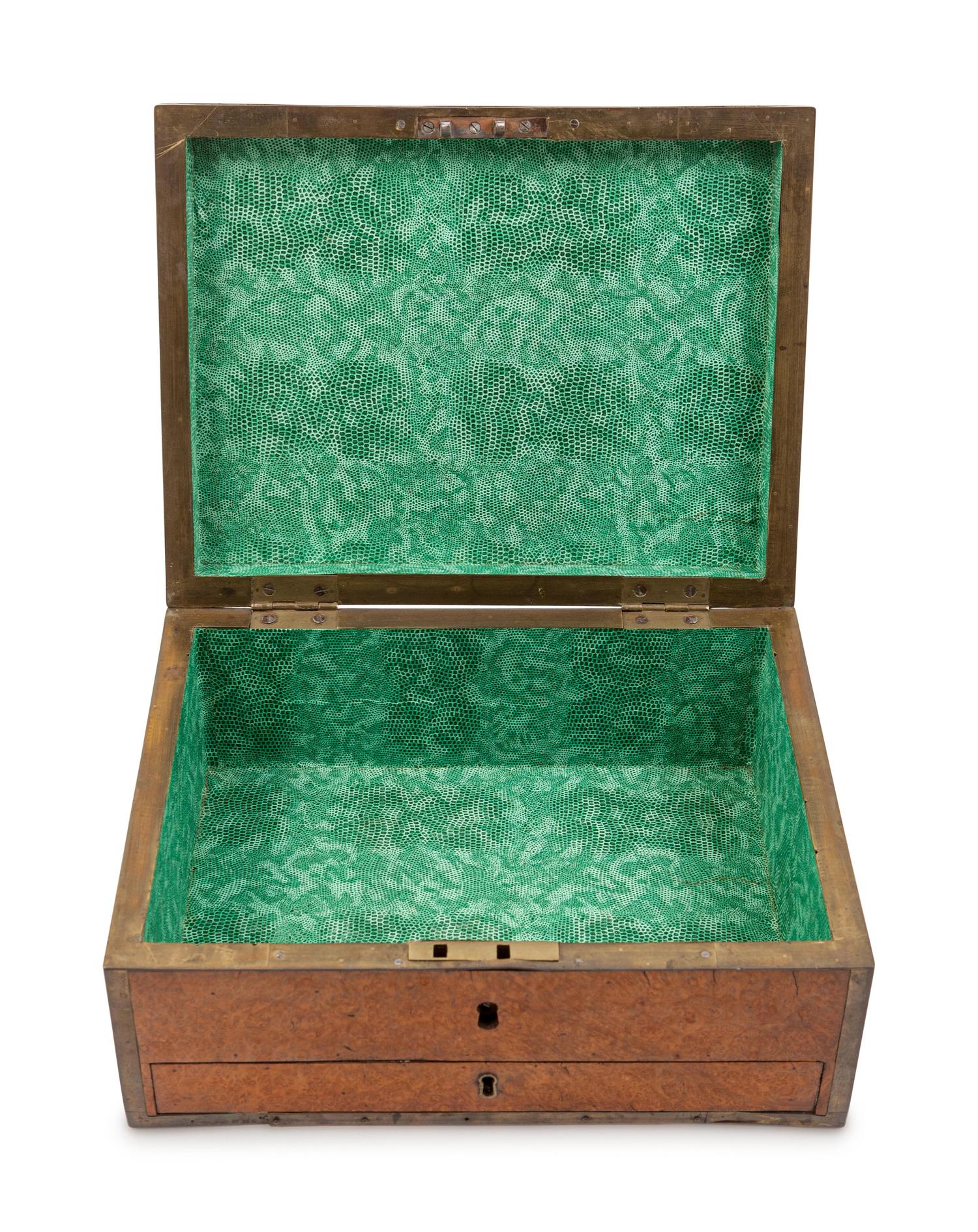Two Edwardian Brass Mounted Burlwood Document Boxes