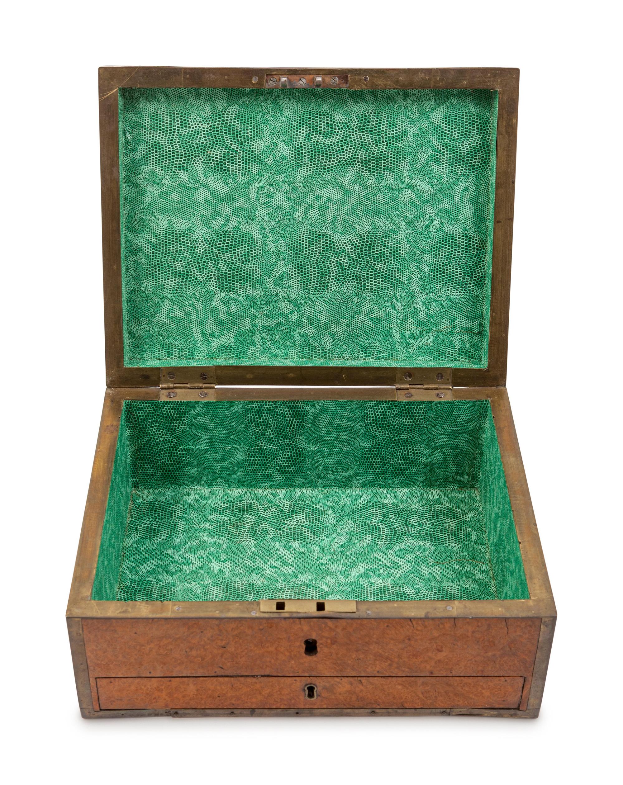 Two Edwardian Brass Mounted Burlwood Document Boxes