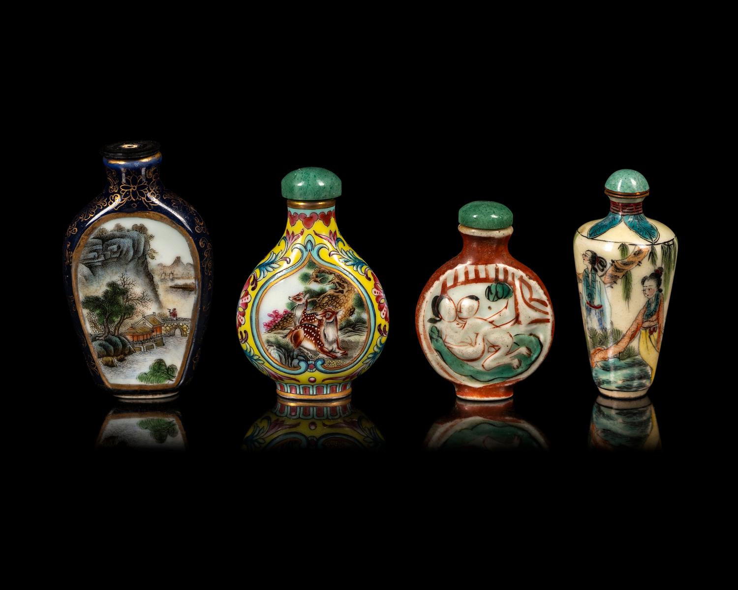 Four Chinese Famille Rose Porcelain Snuff Bottles