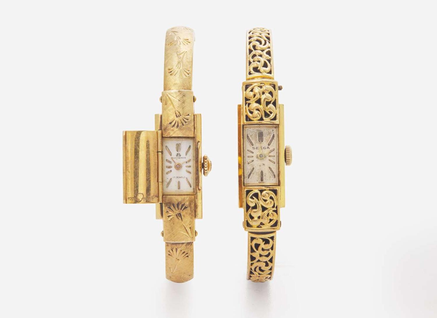 A Set of Two Vintage 18K Yellow Gold Bangle Watches