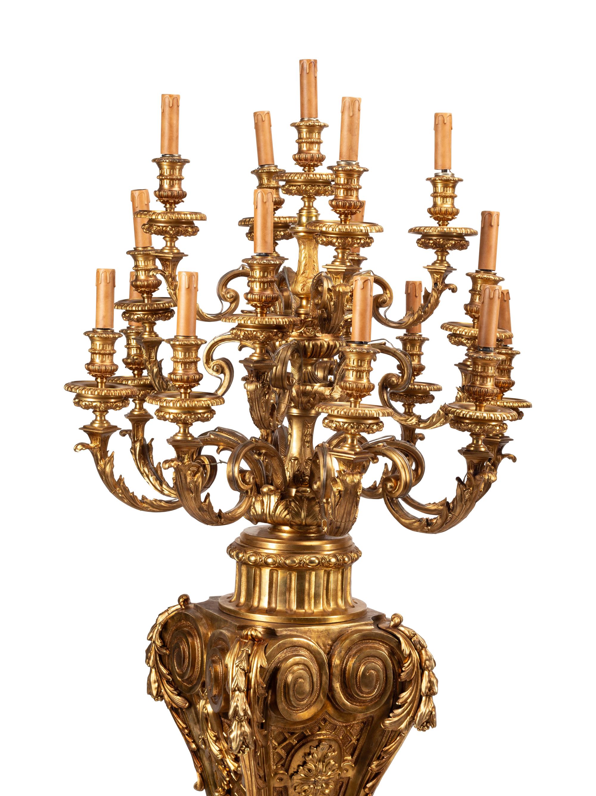A Pair of Louis XVI Style Gilt Bronze Seventeen-Light Torchères