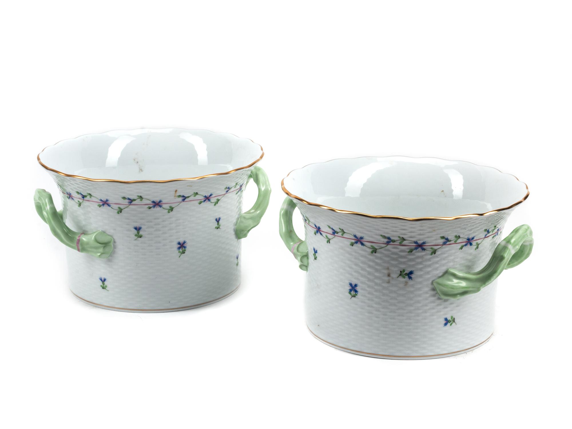 A Pair of Herend Porcelain Cache Pots