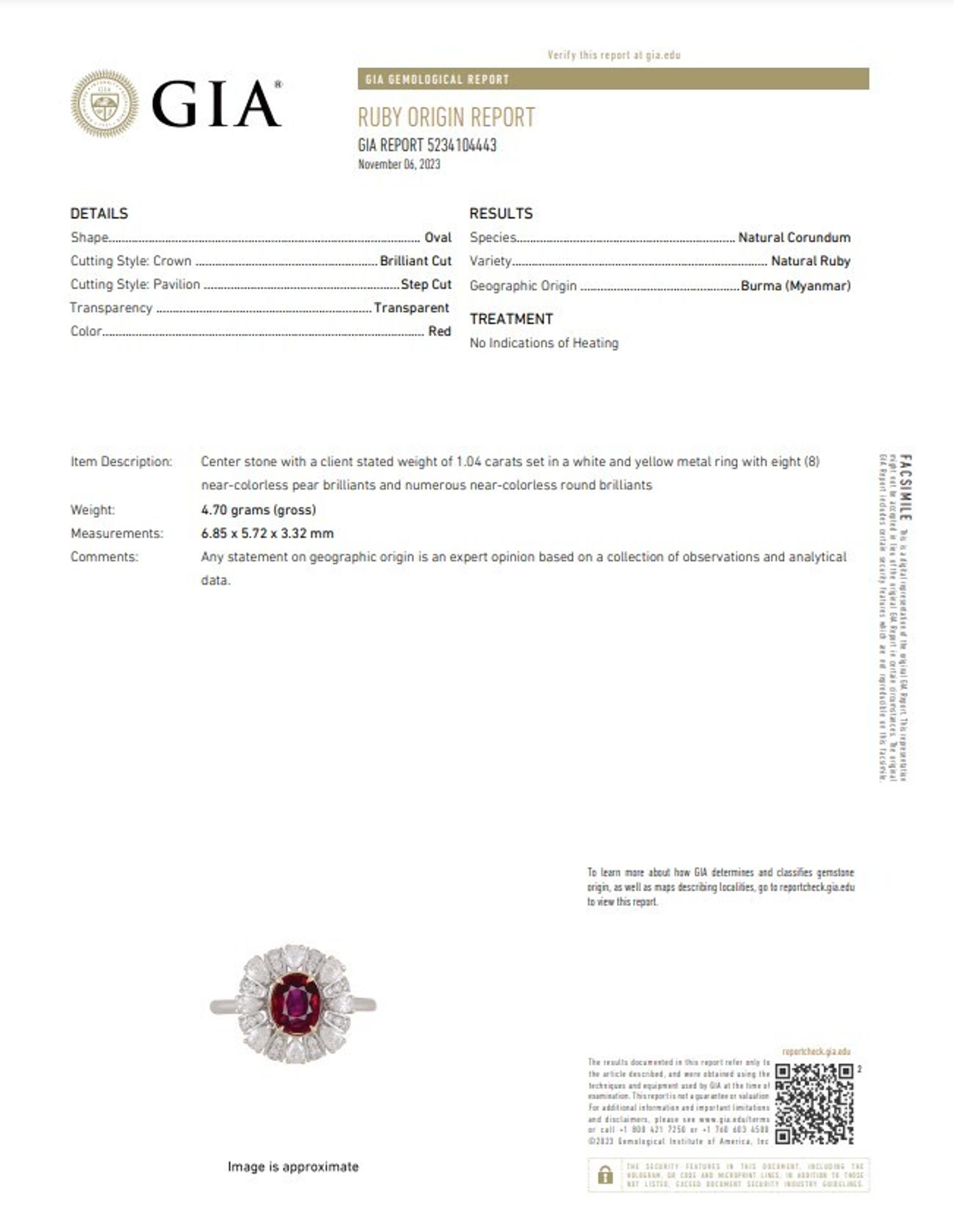 UNHEATED BURMESE RUBY AND DIAMOND RING